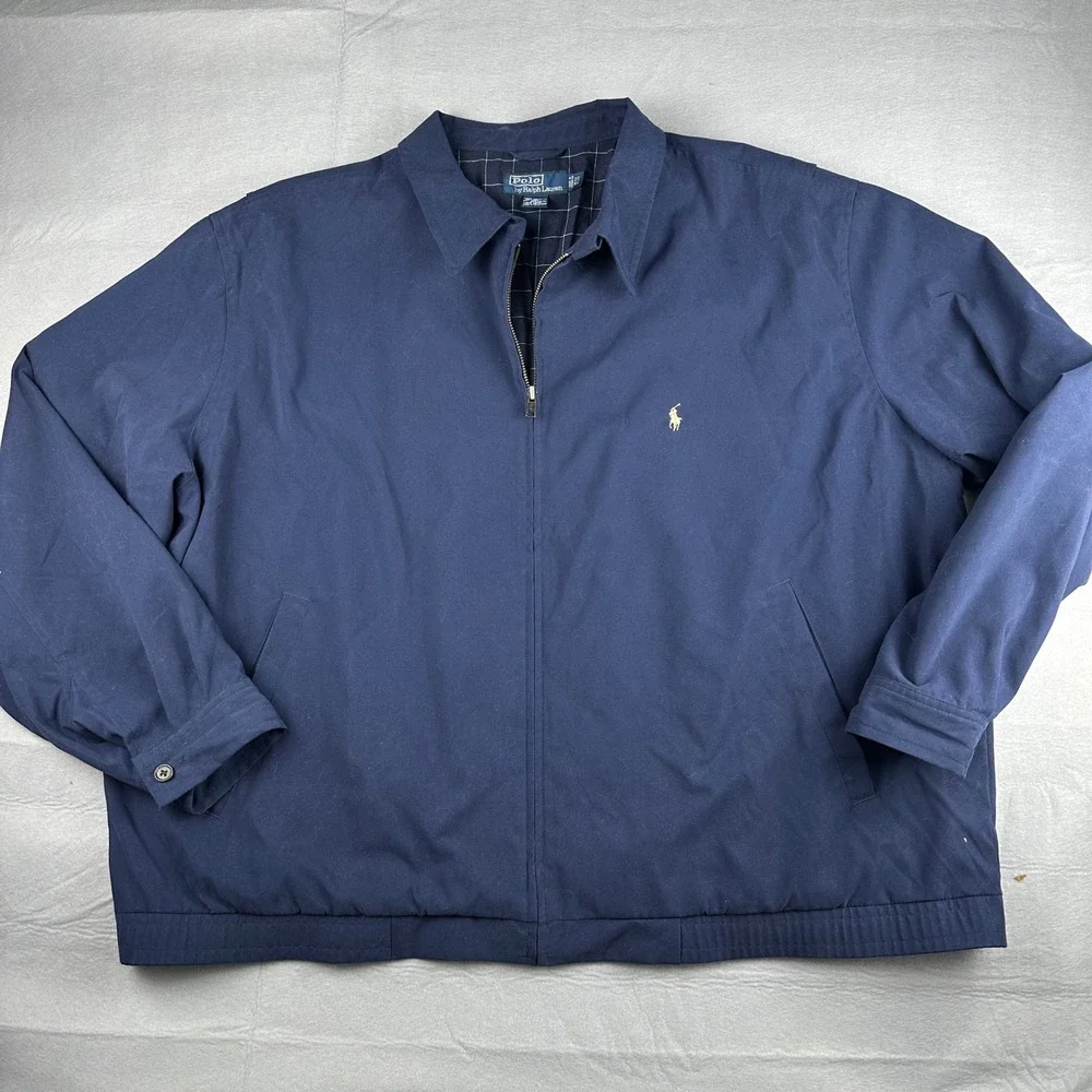 Polo Ralph Lauren Mens 2XB Big Navy Blue Bi-Swing Jacket Plaid Lined Zip Up